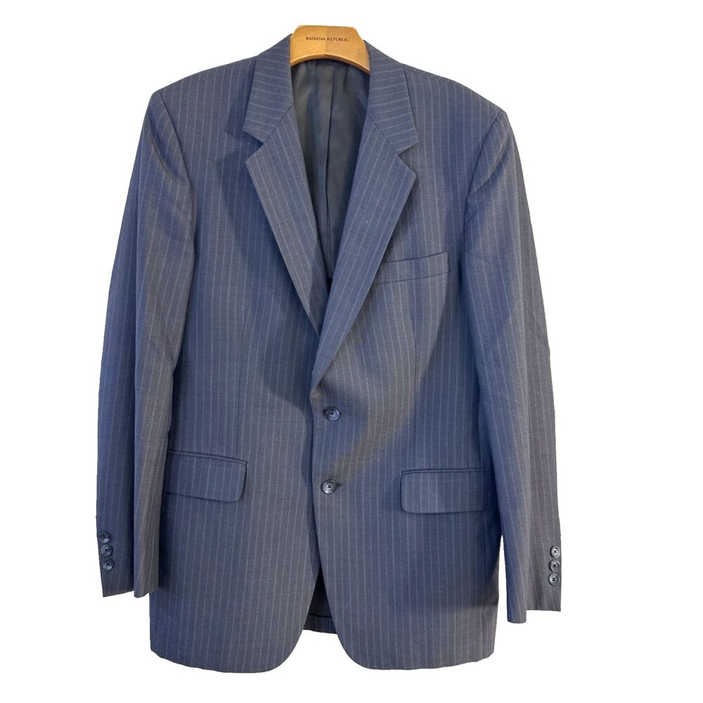 Kingsridge Vintage Custom Suit Mens 40R 34x29 Navy Charcoal Stripe 2 Button